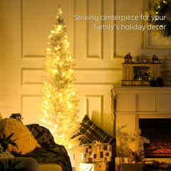 6' Pre Lit Artificial Pencil Christmas Trees, Xmas Tree with Realistic Branches and Warm White LED Lights, Green