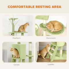 53" Cat Tree Tower, Kitten Activity Centre with Scratching Posts, Condo, Perches, Ladder, Hammock, Dangling Toys, Grey