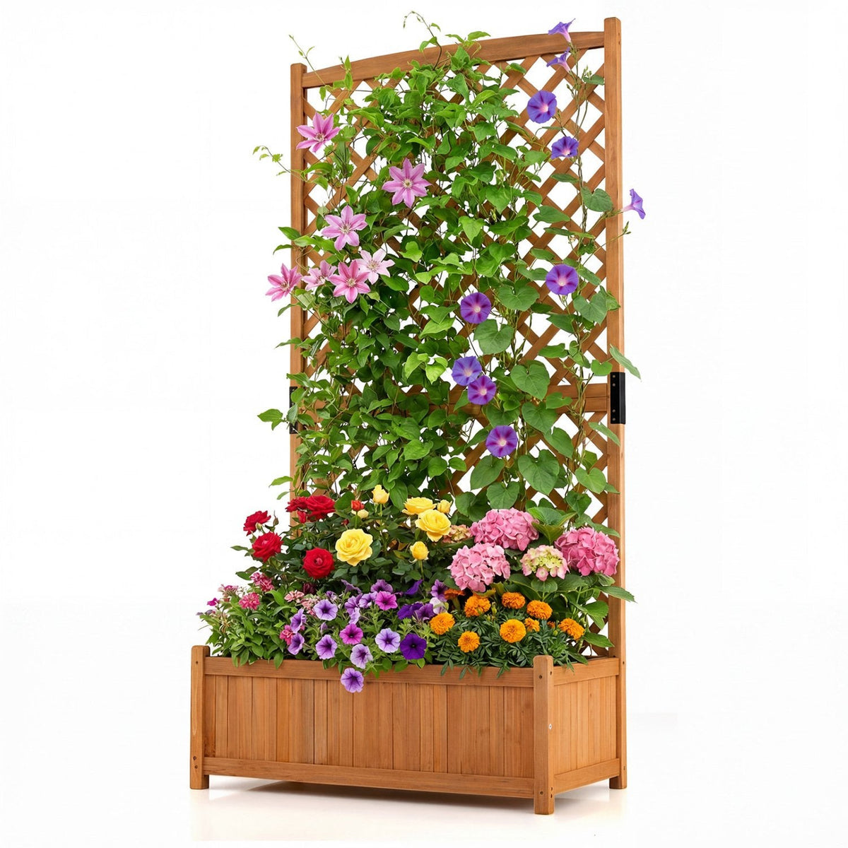 Raised Planter Bed with Tall Trellis, 71 Inch Fir Garden Bed for Climbing Plants