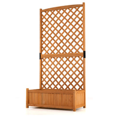 Raised Planter Bed with Tall Trellis, 71 Inch Fir Garden Bed for Climbing Plants