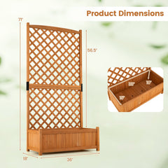 Raised Planter Bed with Tall Trellis, 71 Inch Fir Garden Bed for Climbing Plants