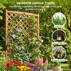 Raised Planter Bed with Tall Trellis, 71 Inch Fir Garden Bed for Climbing Plants