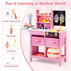Play Doctor's Office Wood Medical Center Toy Set with Blackboard-Pink