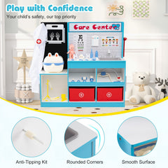Play Doctor's Office Wood Medical Center Toy Set with Examine Region-Blue