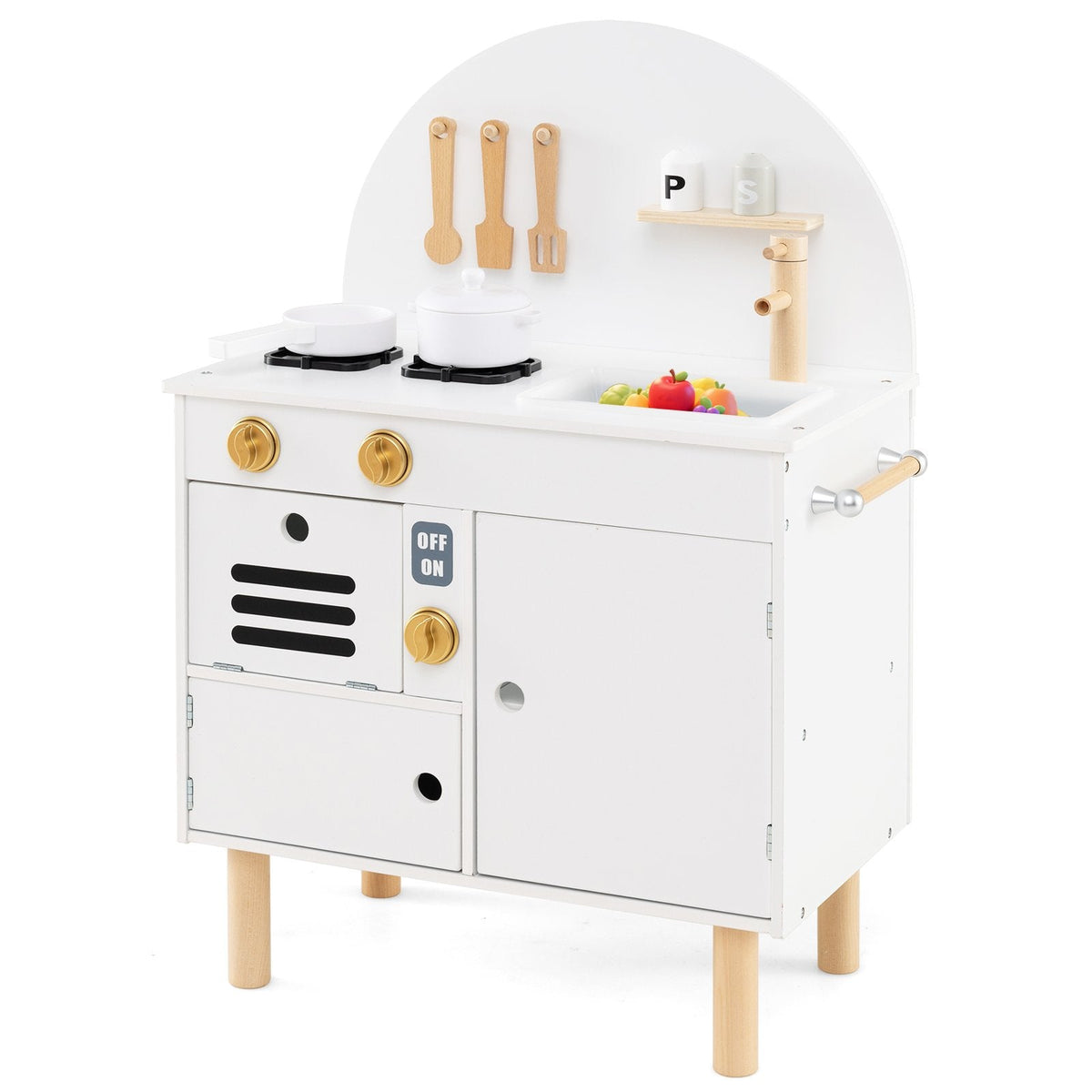 Play Kitchen for Kids Wooden Kitchen Playset with Stoves Faucet Sink Microwave and Oven-White