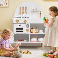 Play Kitchen for Kids Wooden Kitchen Playset with Stoves Faucet Sink Microwave and Oven-White