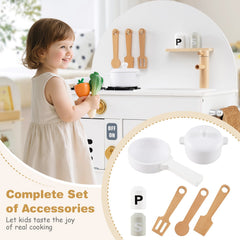 Play Kitchen for Kids Wooden Kitchen Playset with Stoves Faucet Sink Microwave and Oven-White