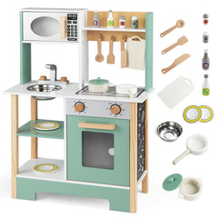 Play Kitchen Wooden Toy Kitchen Playset with Chalkboard Birthday Gift for Kids Aged 3 +-Green