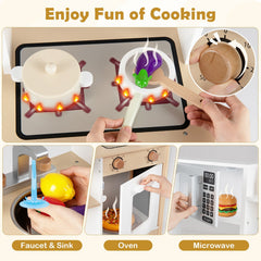 Play Kitchen Wooden Toy Kitchen Playset with Chalkboard Birthday Gift for Kids Aged 3 +-White