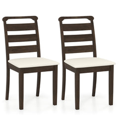 Set of 2 Ladder Back Dining Chairs, Walnut Rubber Wood with Cream Fabric Padded Seat, 400 lb