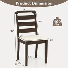 Set of 2 Ladder Back Dining Chairs, Walnut Rubber Wood with Cream Fabric Padded Seat, 400 lb