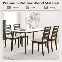 Set of 2 Ladder Back Dining Chairs, Walnut Rubber Wood with Cream Fabric Padded Seat, 400 lb