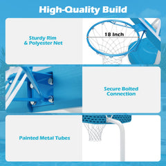 Pool Basketball Hoop Set with 2 Balls and Pump for Water Games-Light Blue