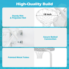 Pool Basketball Hoop Set with 2 Balls and Pump for Water Games-White