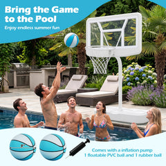 Pool Basketball Hoop Set with 2 Balls and Pump for Water Games-White