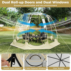 Pop Up Bubble Tent 630° Transparent PVC Igloo 8.5 x 8.5 FT Instant Setup Screen House for 5-6 People-Beige