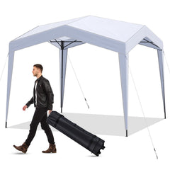 Pop up Canopy Tent with Portable Wheeled Bag 8 Stakes 4 Wind Ropes-White