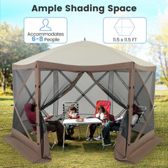 Pop-up Gazebo 6-sided Instant Setup Screen House Hub Tent with Mesh Netting Walls-Coffee