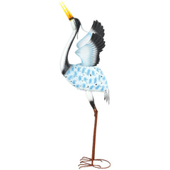 Flying Crane Garden Statue, 42.5" Standing Lawn Ornament, Steel Garden Decor Bird Statue with Stakes for Lawn Patio Backyard Decoration, Mixed Colour