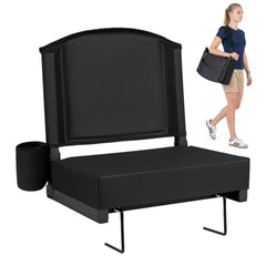 Portable Folding Bleacher Chair with Thick Padded Cushion, Removable Shoulder Strap-Black
