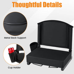 Portable Folding Bleacher Chair with Thick Padded Cushion, Removable Shoulder Strap-Black