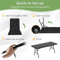 Portable Folding Camping Table with Carrying Handle-Black