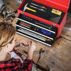 Portable Garage Mechanic Tool Cabinet Box with 3 Drawers-Black & Red