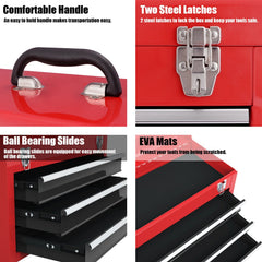 Portable Garage Mechanic Tool Cabinet Box with 3 Drawers-Black & Red