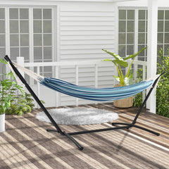 Portable Indoor Outdoor 2-Person Double Hammock Set with Stand and Carrying Cases-Blue
