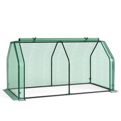 Portable Mini Greenhouse, Small Garden Greenhouse with PE Cover and Zippered Roll-up Door for Vegetables-Green