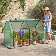 Portable Mini Greenhouse, Small Garden Greenhouse with PE Cover and Zippered Roll-up Door for Vegetables-Green