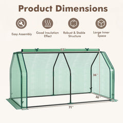 Portable Mini Greenhouse, Small Garden Greenhouse with PE Cover and Zippered Roll-up Door for Vegetables-Green