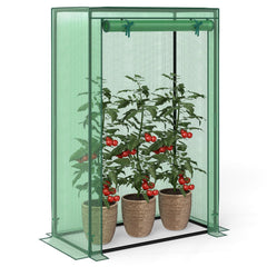Portable Mini Greenhouse with Roll-Up Zippered Door-Green