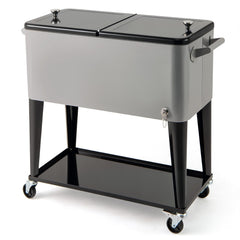 Portable Patio Cooler with Bottom Storage Shelf and Bottle Opener-Gray