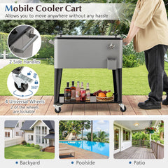 Portable Patio Cooler with Bottom Storage Shelf and Bottle Opener-Gray
