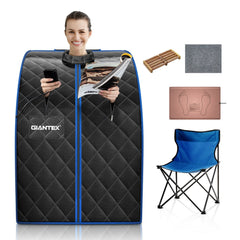 Portable Personal Far Infrared Sauna with Heating Foot Pad and Chair-Black