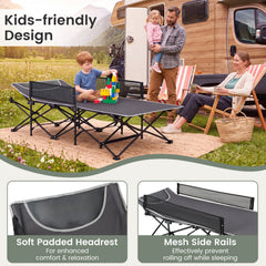 Portable Travel Toddler Cot Bed with Guardrail for Outdoor Indoor-Gray