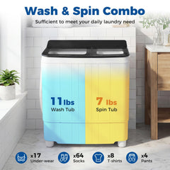 Portable Washing Machine 18 lbs Mini Laundry Machine with 11 LBS Washer-Black