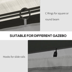 Gazebo Curtains, 10' x 13' Universal Replacement Privacy Curtain, 4-Panels Sidewall with Hooks/C-Rings, Light Grey