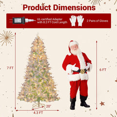 7 FT Pre-Lit Snow Flocked Christmas Tree, 855 Tips, 350 Warm White LEDs and Red Berries