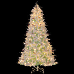 7 FT Pre-Lit Snow Flocked Christmas Tree, 855 Tips, 350 Warm White LEDs and Red Berries