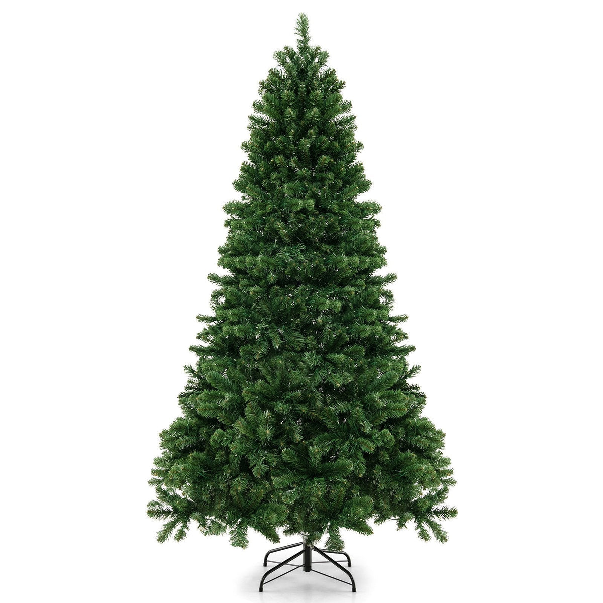 7 FT Pre-Lit Hinged Artificial Christmas Tree with PVC Branch Tips and Warm White LEDs
