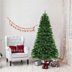 7 FT Pre-Lit Hinged Artificial Christmas Tree with PVC Branch Tips and Warm White LEDs