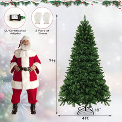 7 FT Pre-Lit Hinged Artificial Christmas Tree with PVC Branch Tips and Warm White LEDs