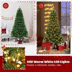 7 FT Pre-Lit Hinged Artificial Christmas Tree with PVC Branch Tips and Warm White LEDs