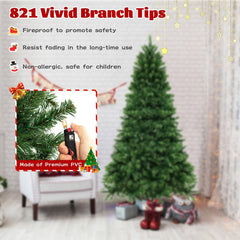 7 FT Pre-Lit Hinged Artificial Christmas Tree with PVC Branch Tips and Warm White LEDs