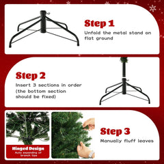 7 FT Pre-Lit Hinged Artificial Christmas Tree with PVC Branch Tips and Warm White LEDs