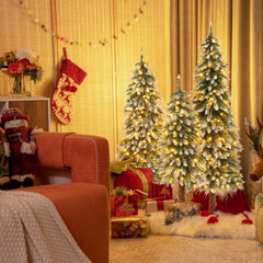 Pre-Lit Snowy Slim Christmas Trees Set of 3, 3 FT 4 FT and 5 FT with 300 Warm White LEDs