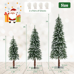 Pre-Lit Snowy Slim Christmas Trees Set of 3, 3 FT 4 FT and 5 FT with 300 Warm White LEDs