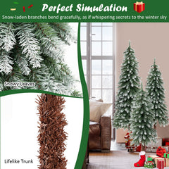 Pre-Lit Snowy Slim Christmas Trees Set of 3, 3 FT 4 FT and 5 FT with 300 Warm White LEDs
